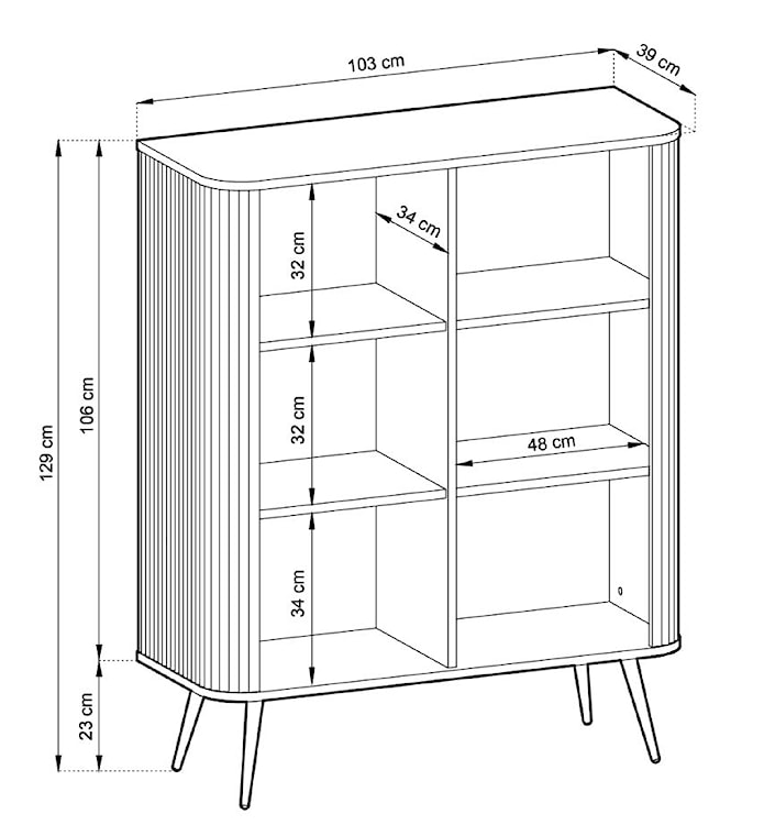 Komoda wysoka Zova dwudrzwiowa z lamelowymi frontami 103 cm Czarna  - zdjęcie 6