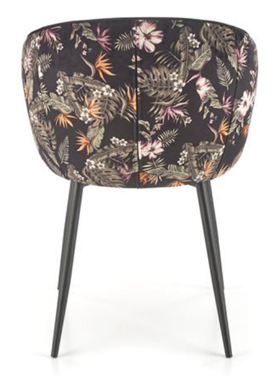 Krzesło tapicerowane Lumble z podłokietnikami czarne z kwiatowym motywem  - zdjęcie 4
