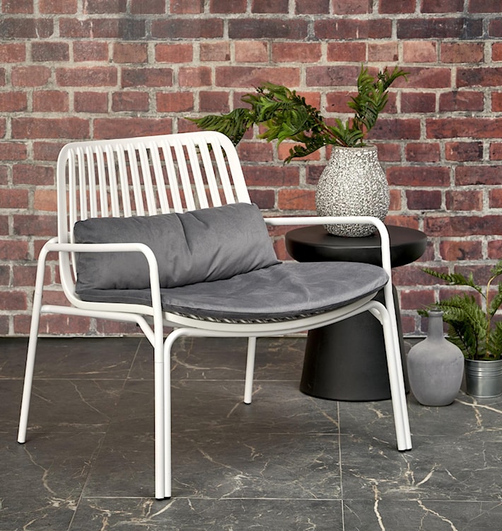 Fotel metalowy Herece biały z popielatą poduchą  - zdjęcie 2