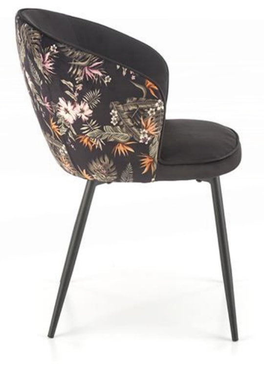 Krzesło tapicerowane Lumble z podłokietnikami czarne z kwiatowym motywem  - zdjęcie 5
