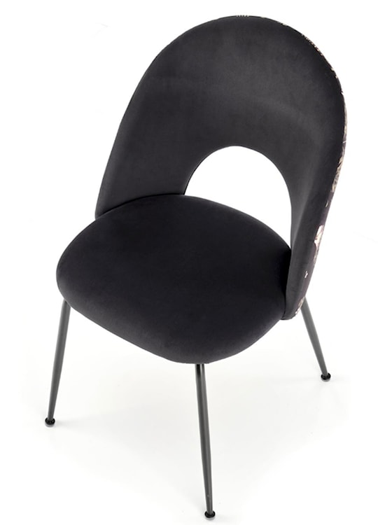 Krzesło tapicerowane Lumble czarne z kwiatowym motywem  - zdjęcie 2