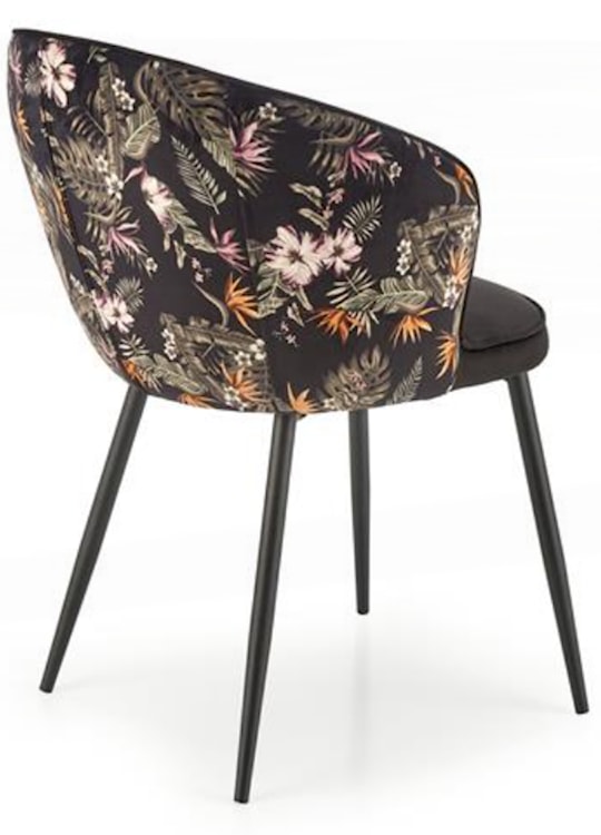 Krzesło tapicerowane Lumble z podłokietnikami czarne z kwiatowym motywem  - zdjęcie 2