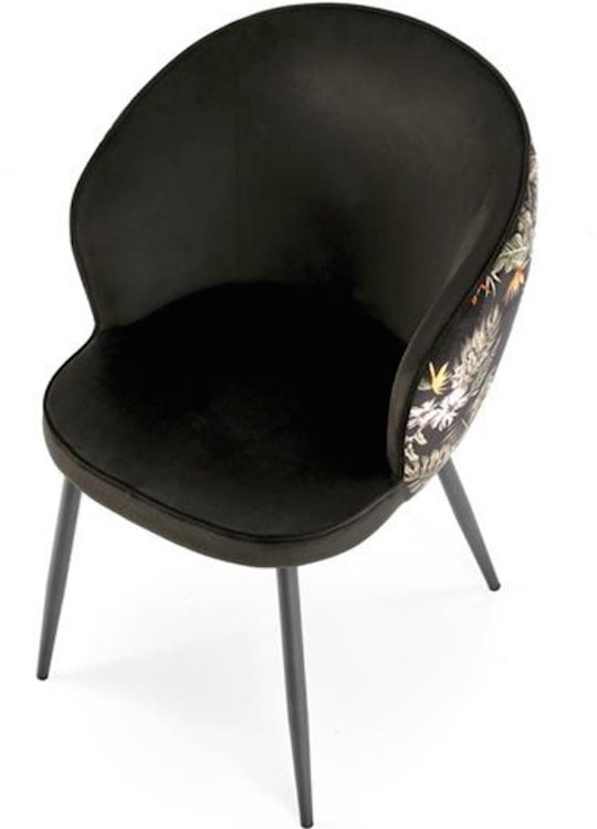 Krzesło tapicerowane Lumble z podłokietnikami czarne z kwiatowym motywem  - zdjęcie 6
