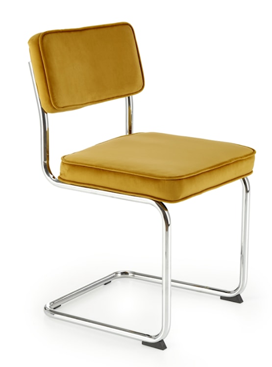 Krzesło metalowe Rerotters  z tapicerowanym siedziskiem oraz oparciem musztardowe  - zdjęcie 2