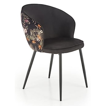 Krzesło tapicerowane Lumble z podłokietnikami czarne z kwiatowym motywem