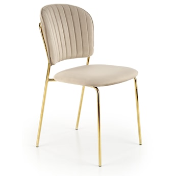 Krzesło tapicerowane Revisant beżowy velvet na złotej podstawie