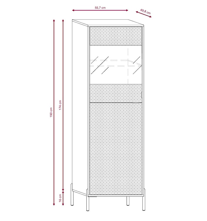 Witryna dwudrzwiowa Calvio 190 cm ryflowany front, biała z led i złotymi nogami  - zdjęcie 9