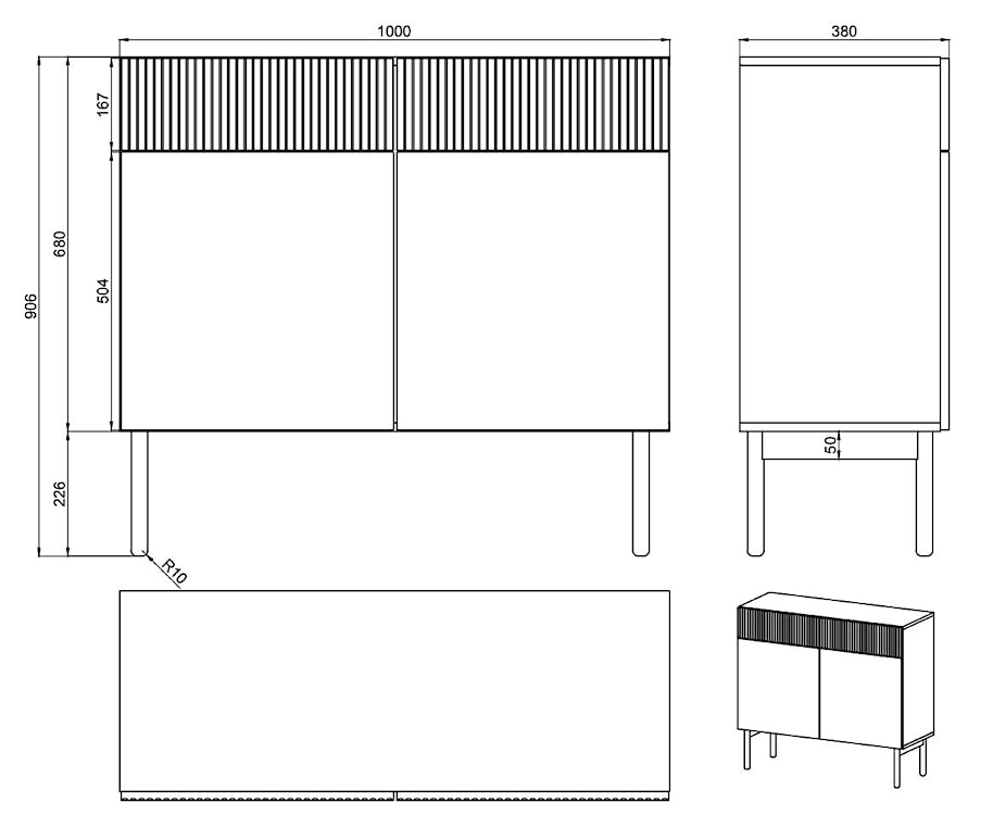 Komoda dwudrzwiowa Nolie z dwoma szufladami 100 cm Jesion Portland Czarny  - zdjęcie 6