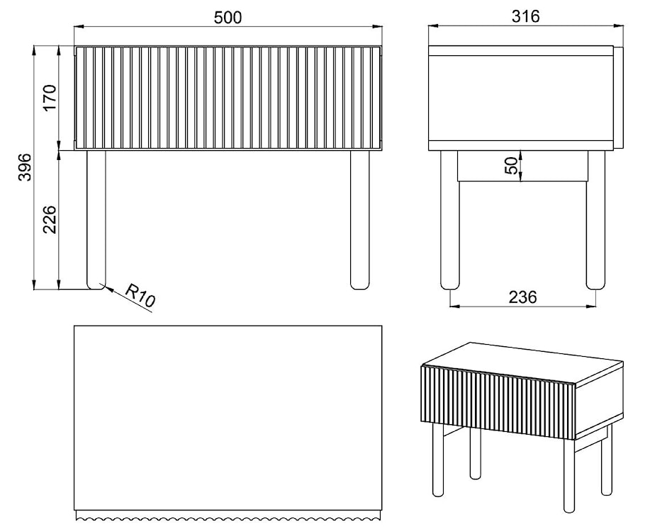 Szafka nocna Nolie z szufladą i nóżkami 50 cm Jesion Portland Czarny  - zdjęcie 6