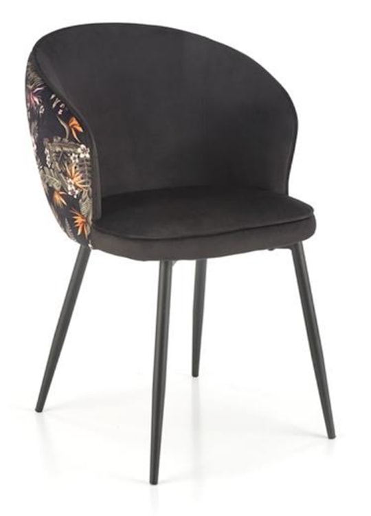 Krzesło tapicerowane Lumble z podłokietnikami czarne z kwiatowym motywem  - zdjęcie 3