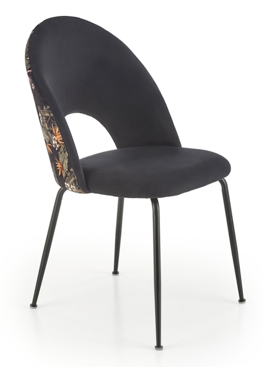 Krzesło tapicerowane Lumble czarne z kwiatowym motywem