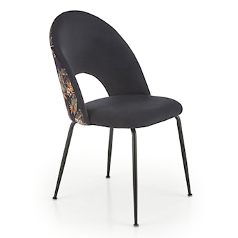 Krzesło tapicerowane Lumble czarne z kwiatowym motywem