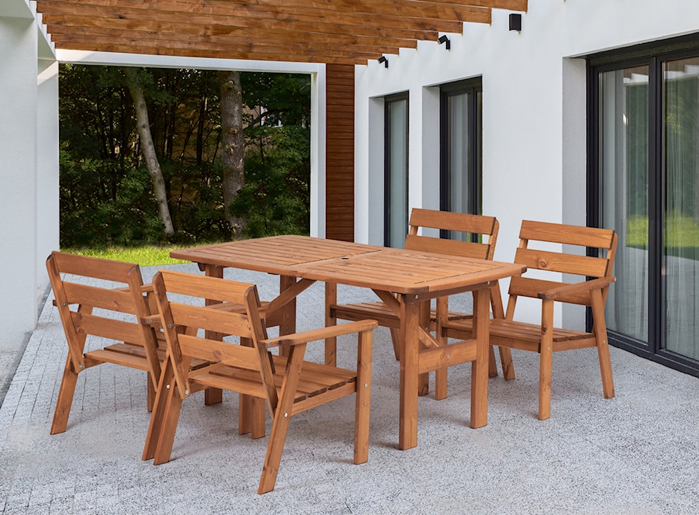 Zestaw mebli ogrodowych Wrotilm drewno sosnowe stół z 4 krzesłami miodowy  - zdjęcie 2