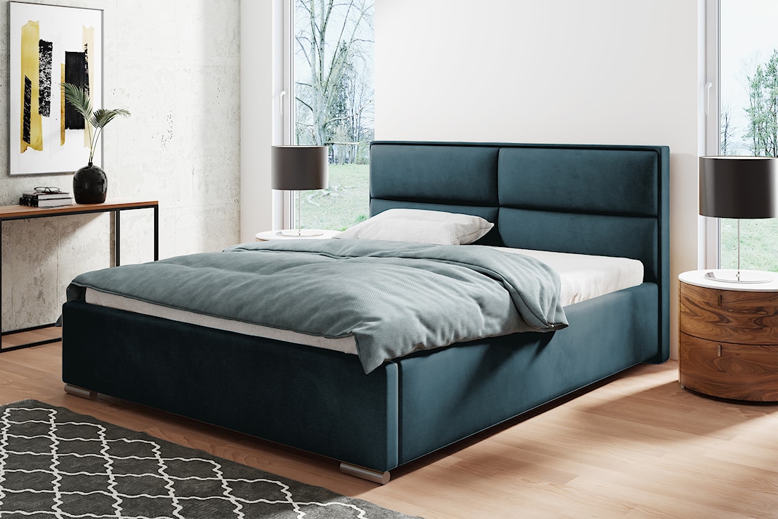 Łóżko tapicerowane Verlan 160x200 cm z pojemnikiem niebieskie welur  - zdjęcie 2