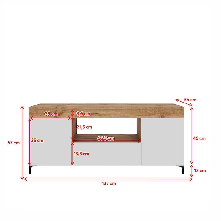 Szafka RTV Gusto 137 cm Dąb lancaster / biały mat z oświetleniem  - zdjęcie 9
