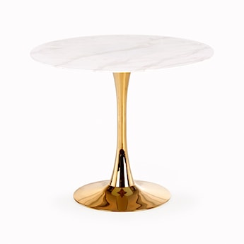 Stół do jadalni Luteness okrągły średnica 90 cm biały marmur/złoty