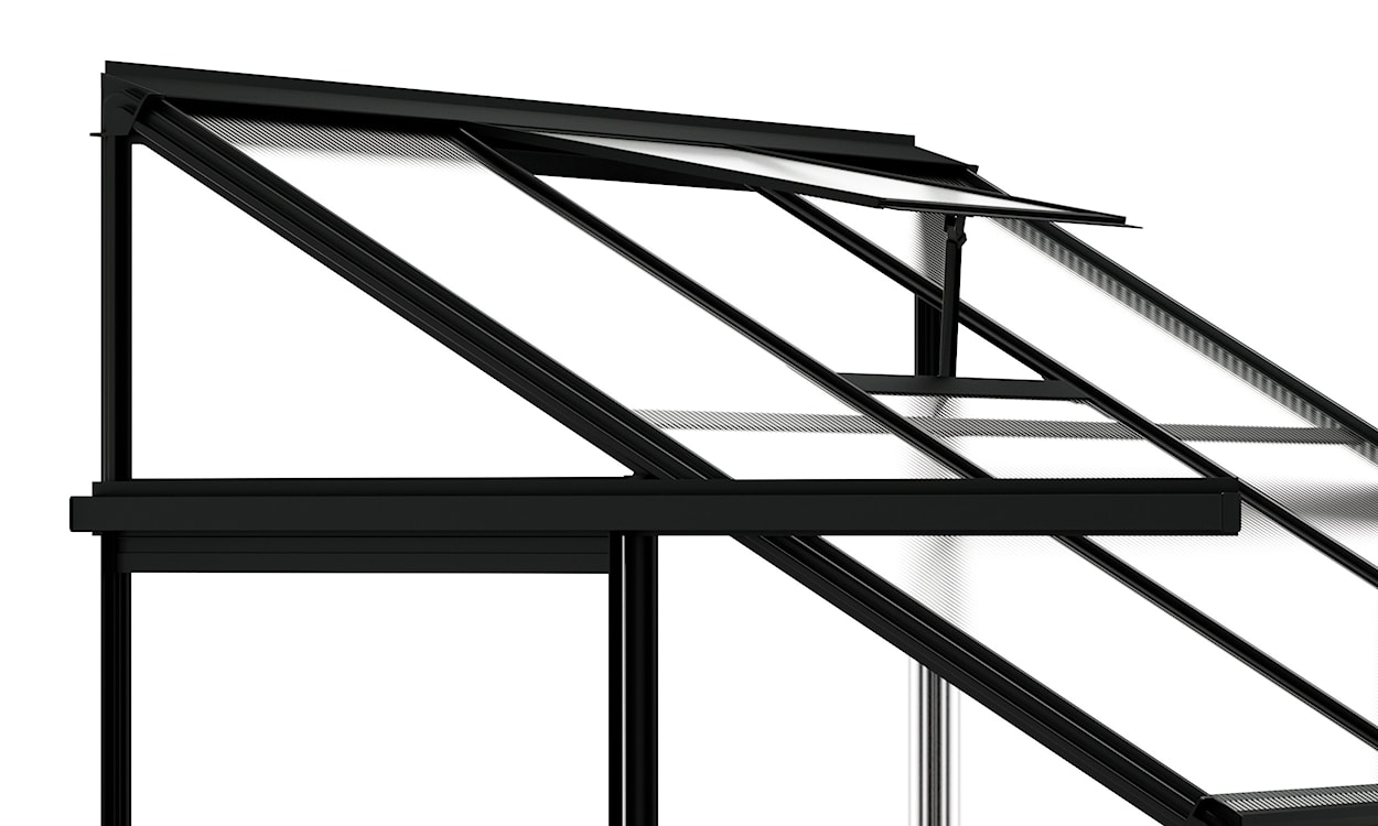 Szklarnia ogrodowa aluminiowa poliwęglanowa 2,3 m2 trzysekcyjna z fundamentem 124x185 cm czarna  - zdjęcie 5