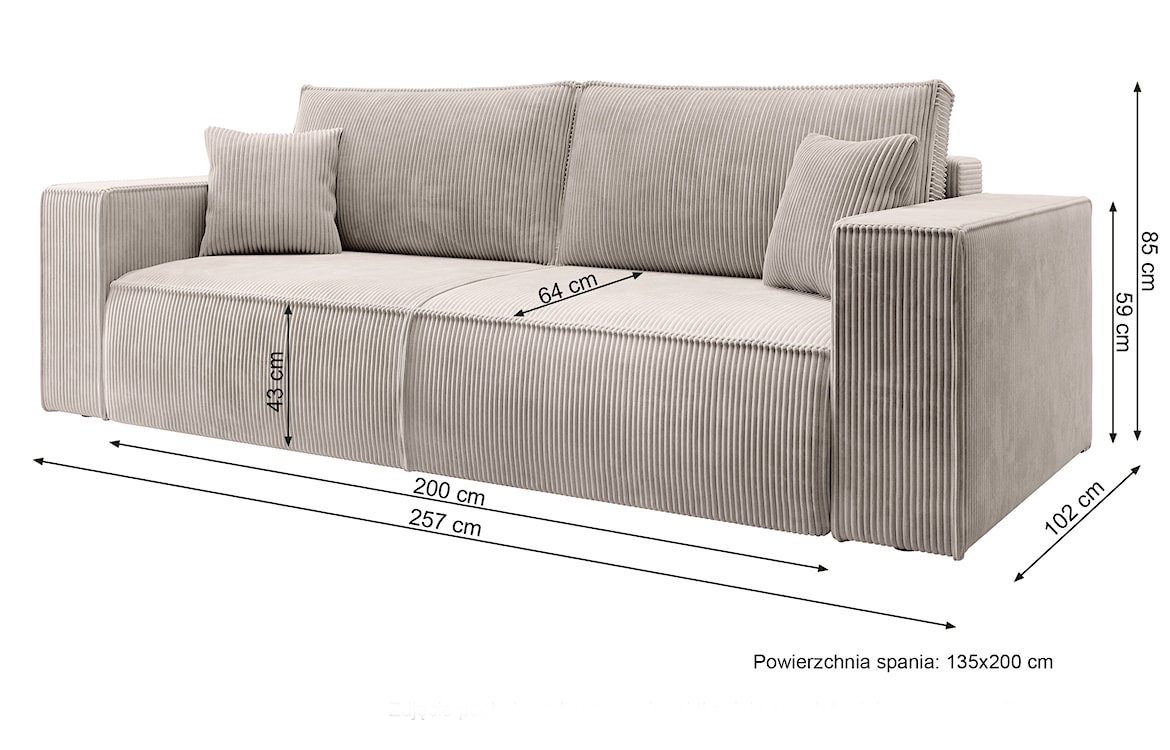 Kanapa rozkładana trzyosobowa Farese z pojemnikiem beżowa sztruks  - zdjęcie 10
