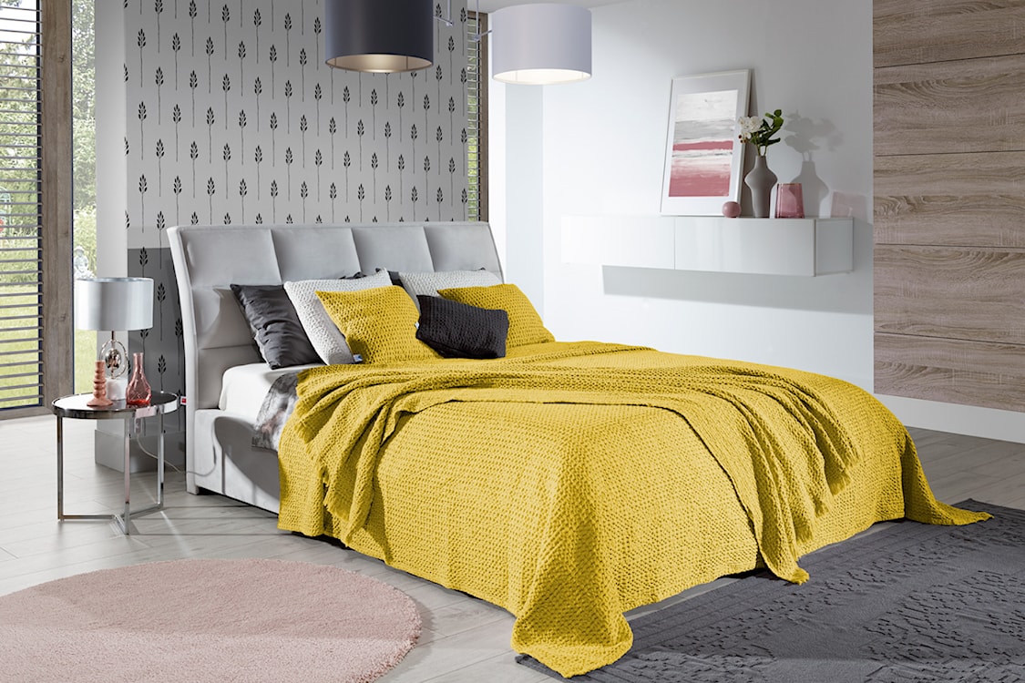 Narzuta na łóżko Alpinia bawełniana żółta 140x220 cm  - zdjęcie 2