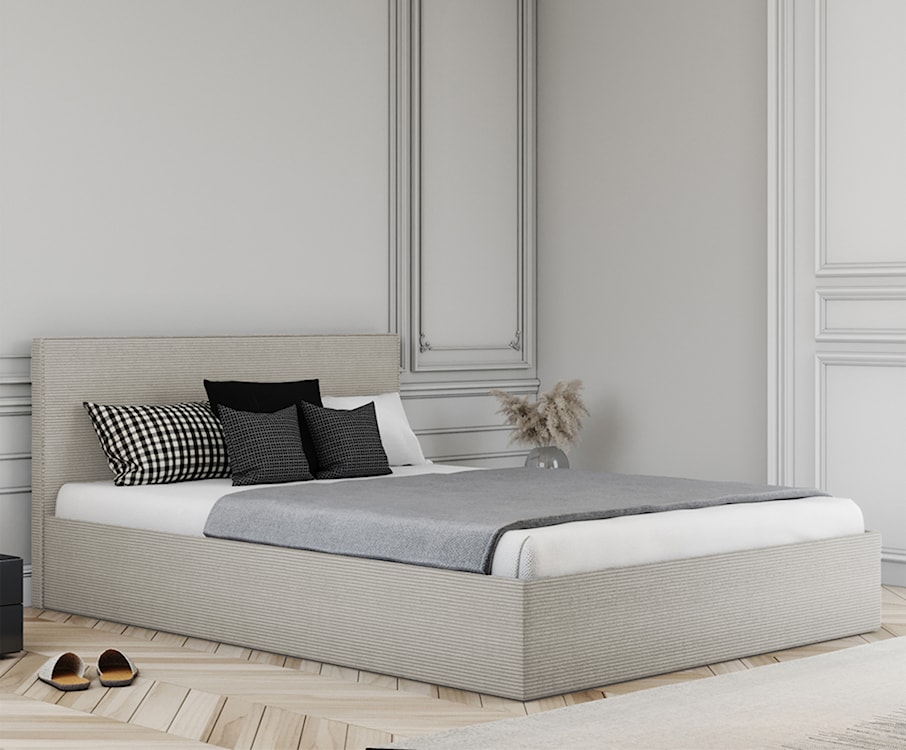 Łóżko tapicerowane 160x200 cm Campile z pojemnikiem beżowe sztruks  - zdjęcie 2