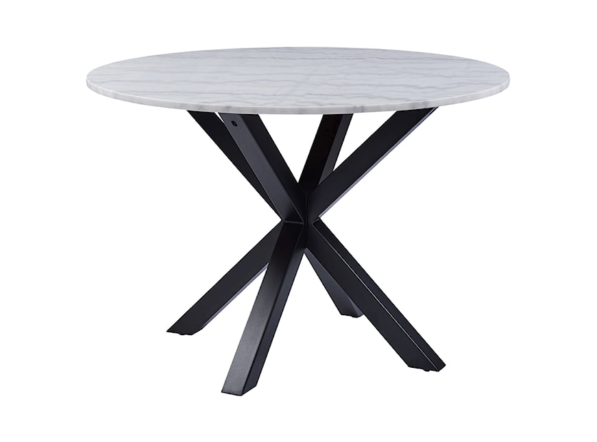 Stół do jadalni okrągły Kardema średnica 110 cm biały marmur na czarnych nogach 