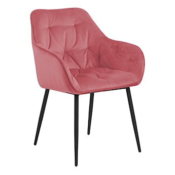 Krzesło tapicerowane z podłokietnikami Agamos koralowy welur na metalowych nóżkach