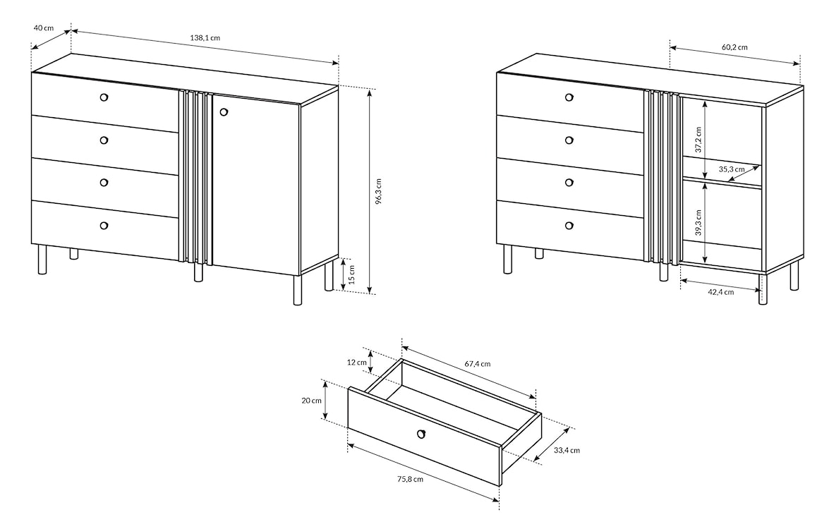 Komoda jednodrzwiowa Glorty 138 cm z czterema szufladami antracyt / dąb craft złoty  - zdjęcie 6