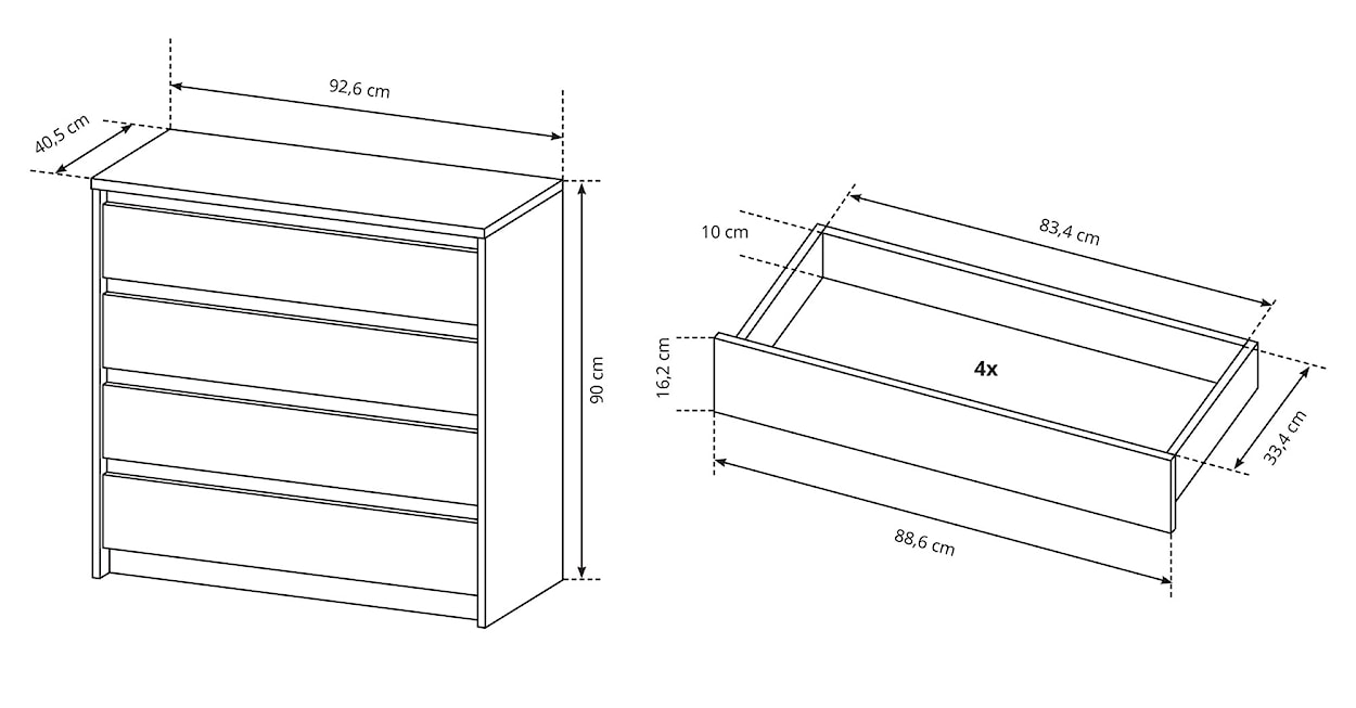 Komoda Grejs 93 cm z czterema szufladami dąb craft złoty / biała  - zdjęcie 3