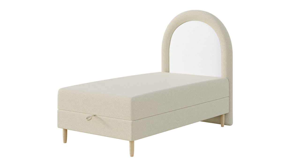 Łóżko kontynentalne dla dziecka 90x180 cm Asparetto z pojemnikiem beżowe w tkaninie boucle  - zdjęcie 3