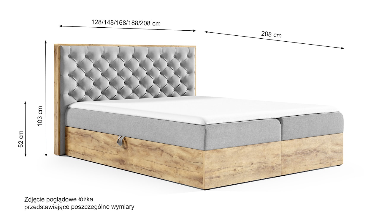 Łóżko kontynentalne Milanella 180x200 z dwoma pojemnikami i materacem szare  - zdjęcie 4