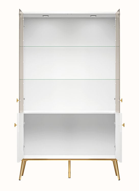 Witryna czterodrzwiowa Darrby 92 cm biała/biały połysk ze złotymi nogami z led  - zdjęcie 6
