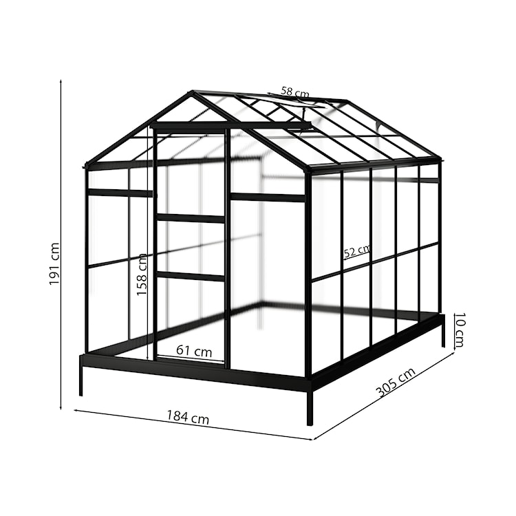 Szklarnia ogrodowa aluminiowa poliwęglanowa 5,6 m2 pięciosekcyjna z fundamentem 184x305 cm czarna  - zdjęcie 5