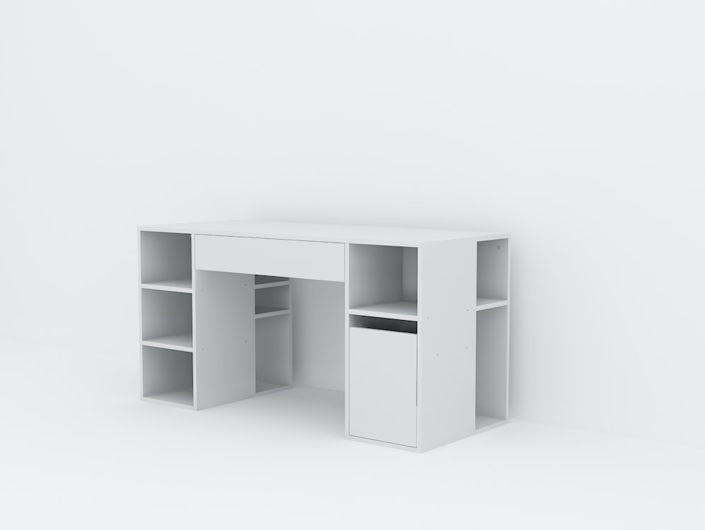 Biurko Grantion 145x60 cm z półkami i szufladą białe  - zdjęcie 7