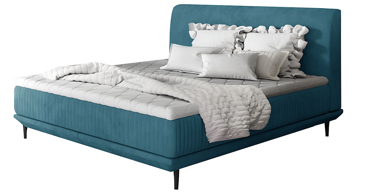 Łóżko tapicerowane Odelle 160x200 cm z materacem bonellowym i topperem turkusowe