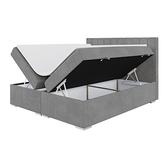 Łóżko kontynentalne 180x200 cm Ibella z pojemnikami i topperem jasnoszare welur hydrofobowy