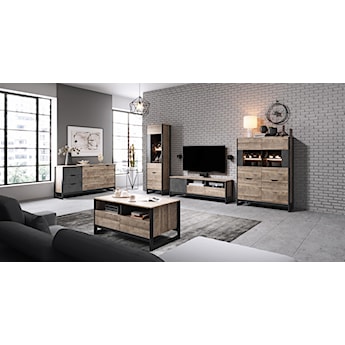 Witryna wysoka Varse 56 cm dąb sand grange / matera z oświetleniem 