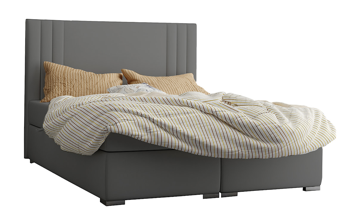 Łóżko kontynentalne 160x200 cm Monder z pojemnikami i topperem szare welur hydrofobowy  - zdjęcie 3
