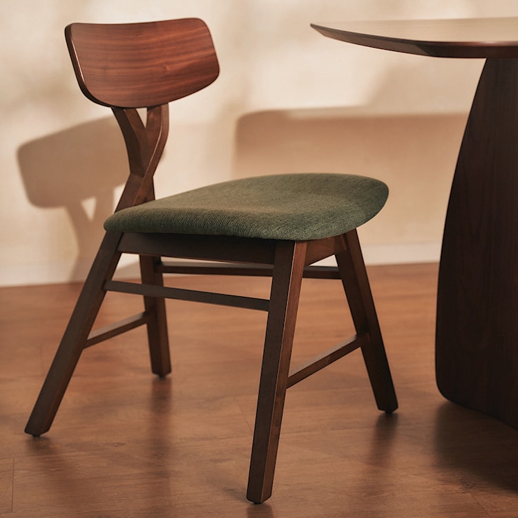 Krzesło drewniane do jadalni Loomens orzech/zielone  - zdjęcie 3