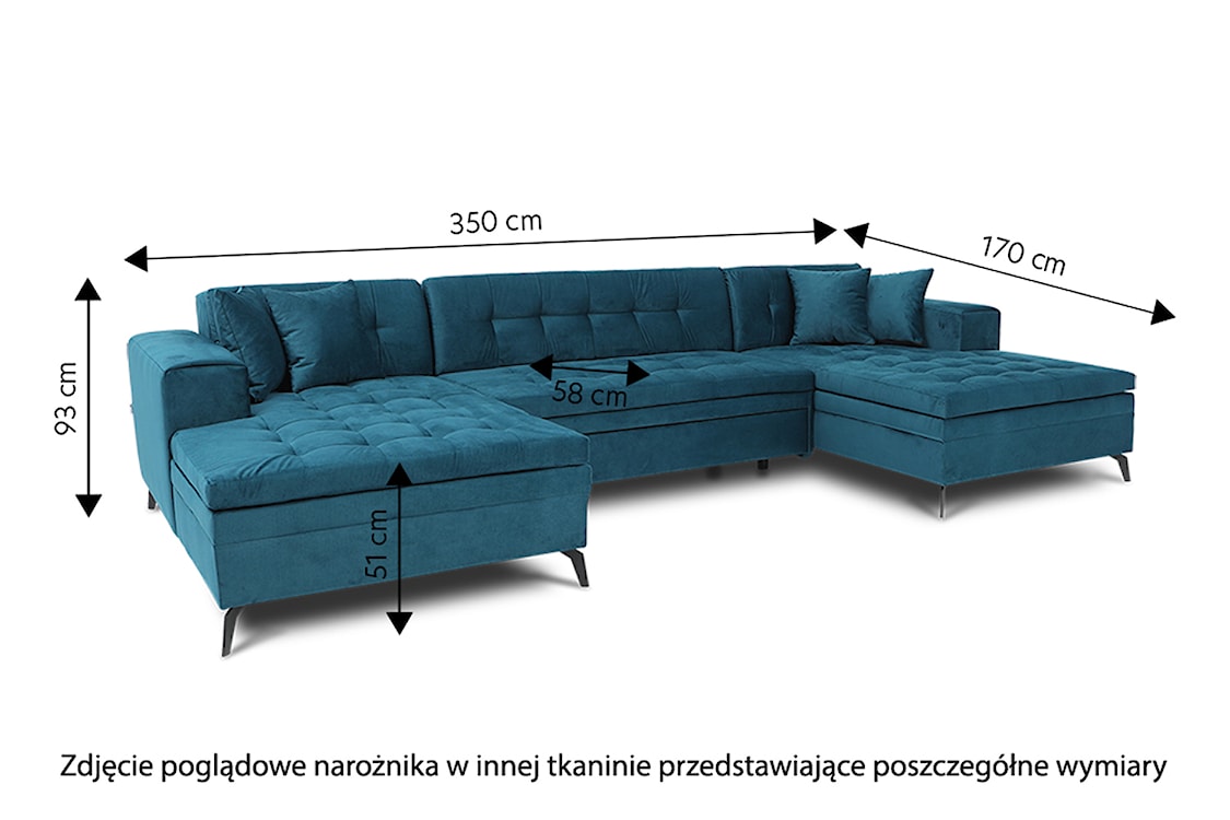 Narożnik z funkcją spania Correly U-kształtny granatowy welwet hydrofobowy  - zdjęcie 5