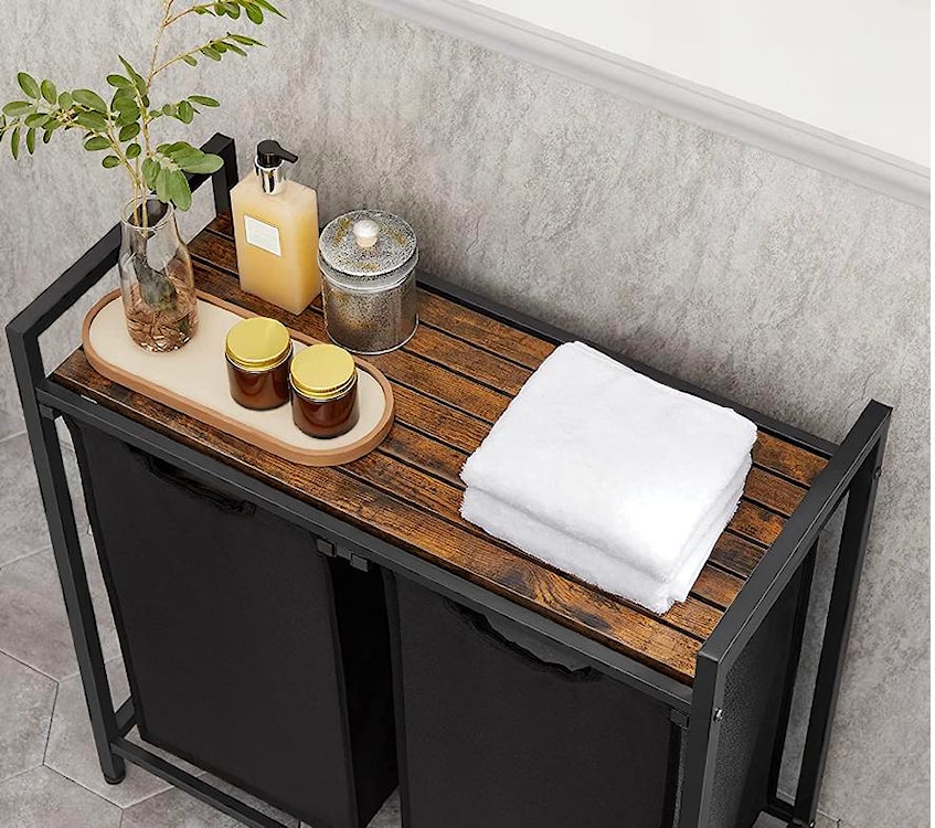 Kosz na pranie Allyze czarny dwie przegrody  - zdjęcie 6