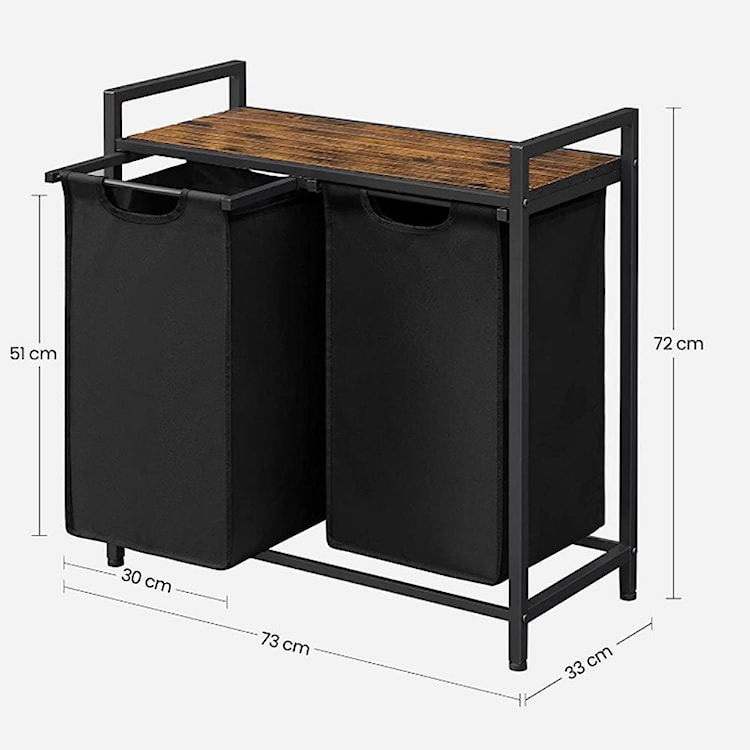 Kosz na pranie Allyze czarny dwie przegrody  - zdjęcie 7