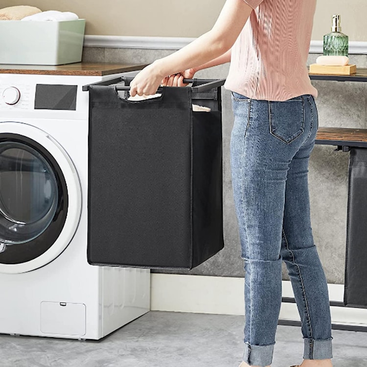 Kosz na pranie Allyze czarny dwie przegrody  - zdjęcie 5