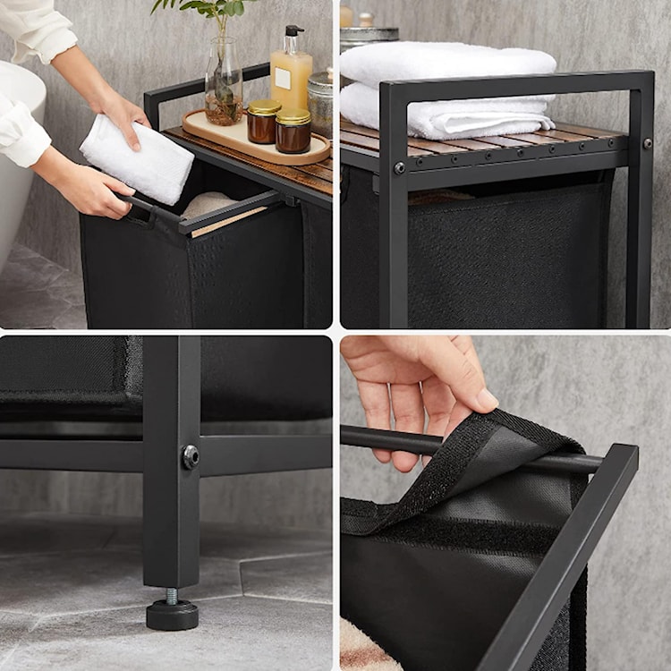 Kosz na pranie Allyze czarny dwie przegrody  - zdjęcie 3