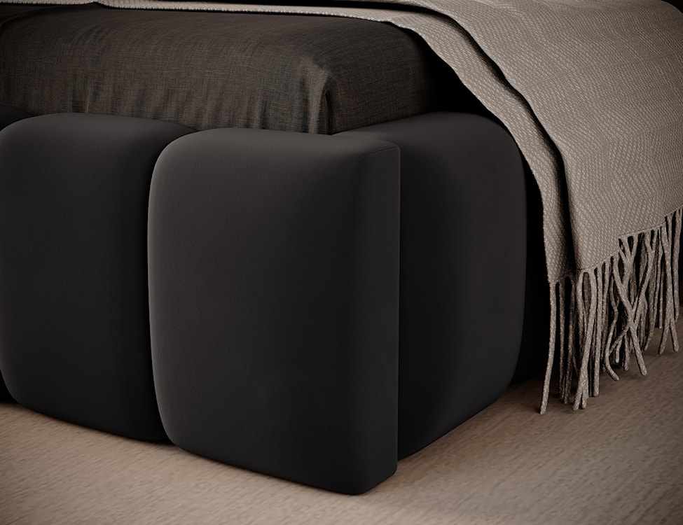 Łóżko tapicerowane 90x200 cm Rodeiro z pojemnikiem i oświetleniem czarne w tkaninie hydrofobowej  - zdjęcie 7
