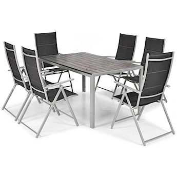 Zestaw mebli ogrodowych Ableand  ze stołem obiadowym i krzesłami sześcioosobowy czarny/srebrny
