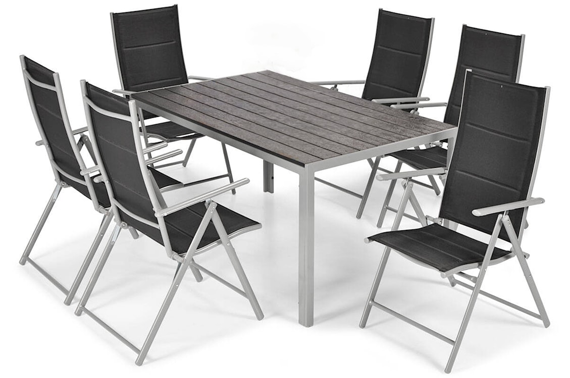 Zestaw mebli ogrodowych Ableand  ze stołem obiadowym i krzesłami sześcioosobowy czarny/srebrny  - zdjęcie 2