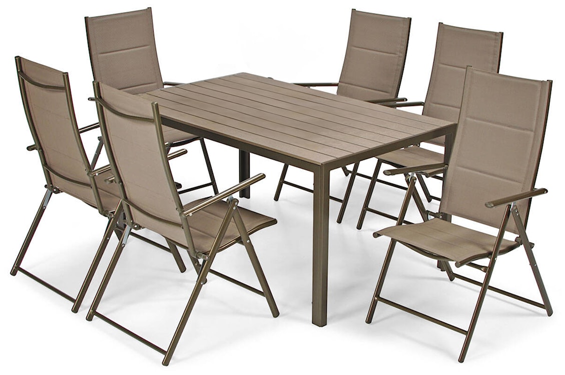 Zestaw mebli ogrodowych Ableand  ze stołem obiadowym i krzesłami sześcioosobowy brązowy  - zdjęcie 2