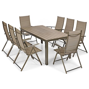 Zestaw mebli ogrodowych Ableand ze stołem obiadowym i krzesłami ośmioosobowy brązowy