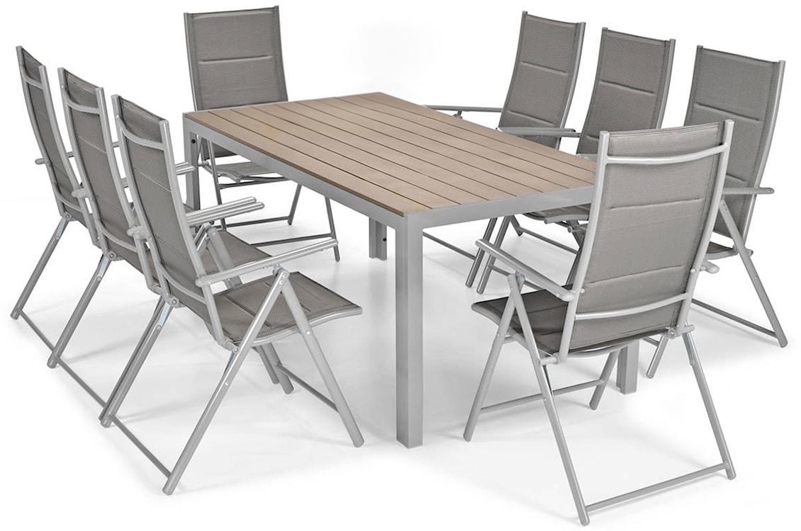 Zestaw mebli ogrodowych Ableand ze stołem obiadowym i krzesłami ośmioosobowy srebrny/brązowy