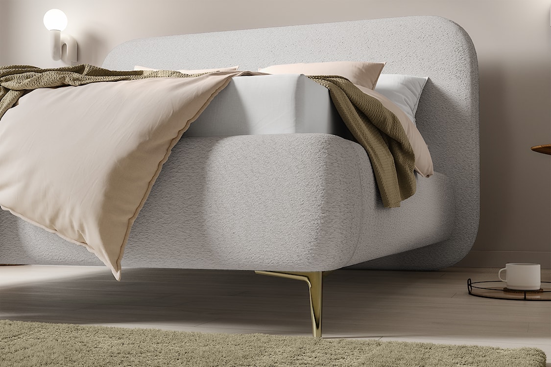 Łóżko tapicerowane 180x200 cm Monno rama metalowa ciemnobeżowe boucle nogi złote  - zdjęcie 4